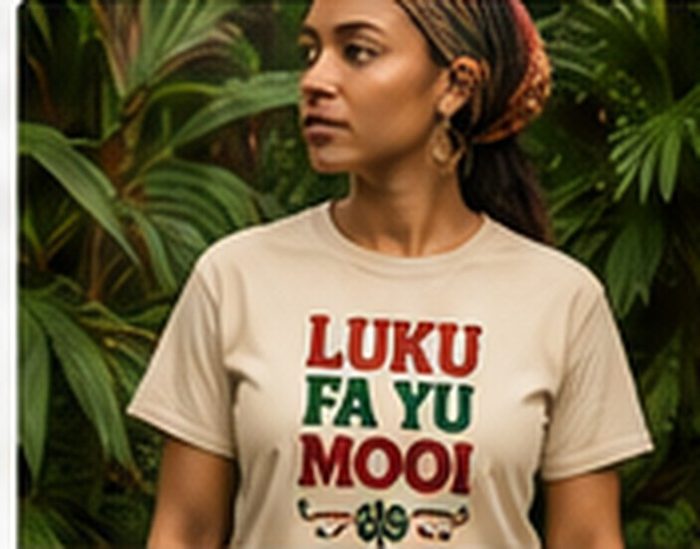 Woman wearing Luku Fa Yu Mooi t-shirt