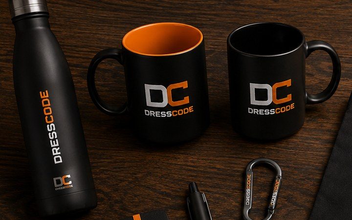 Branded bottle and mugs promotional merchandise